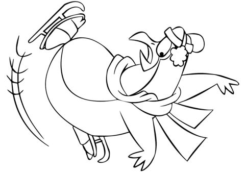 Cartoon Penguin Falling While Ice Skating Coloring Page